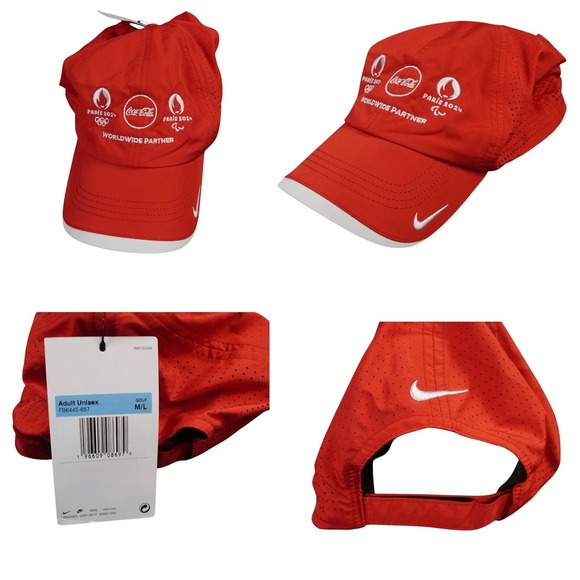 Nike Paris Coca Cola Olympics 2024 Hat Club Cap Strapback Red Golf Sponsor Mesh - Picture 1 of 8